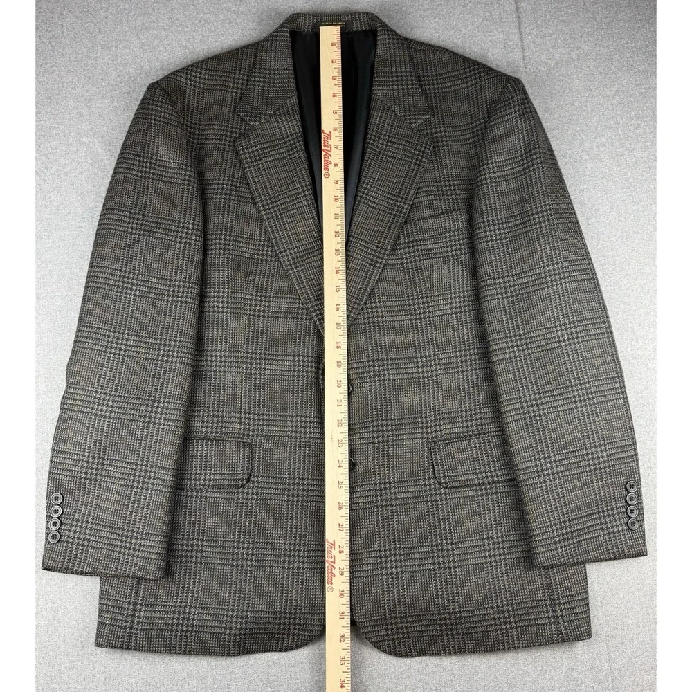 Oscar de la Renta Mens 44R 100% Wool Glen Plaid Sport Coat Blazer Gray Brown